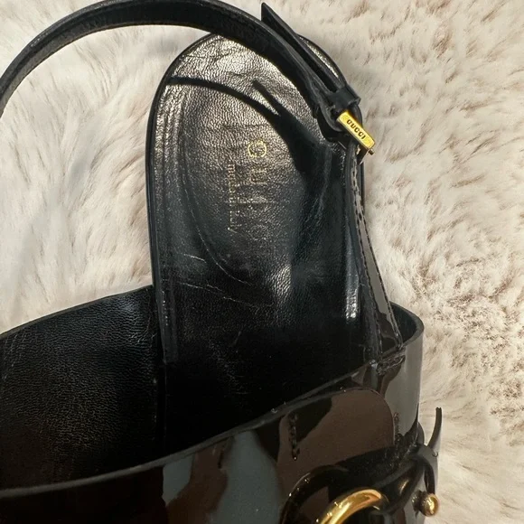 Gucci Glossy Black and Gold Sandals - Picture 3 of 4
